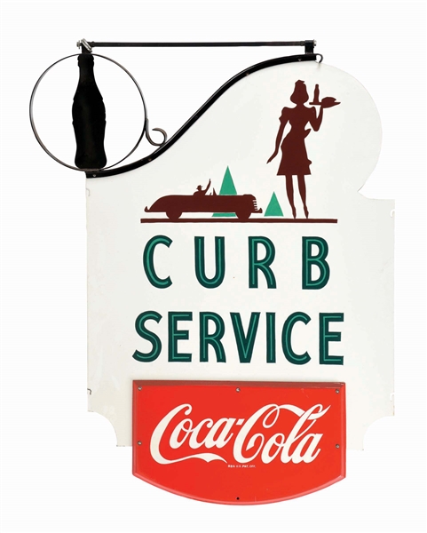 COCA-COLA CURB SERVICE PORCELAIN SIGN W/ HANGER.