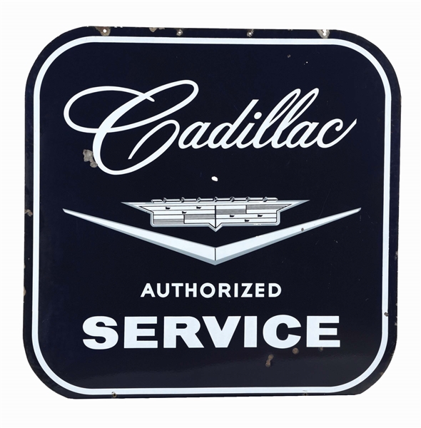 CADILLAC AUTHORIZED SERVICE STATION PORCELAIN SIGN.