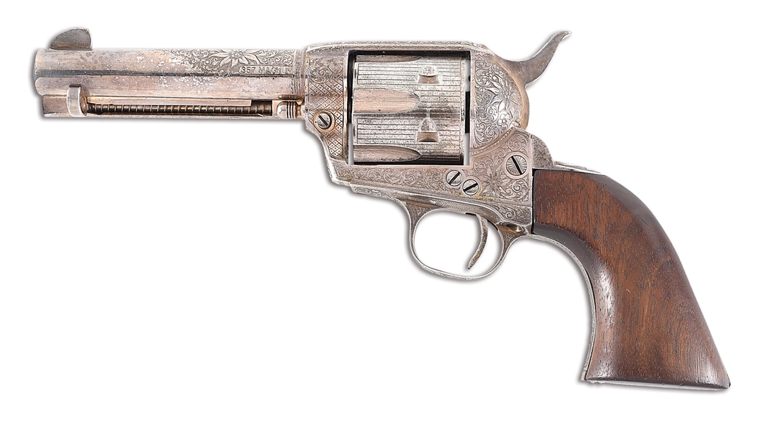 (C) VERY ATTRACTIVE ENGRAVED AND SILVER PLATED GREAT WESTERN ARMS SINGLE ACTION REVOLVER.