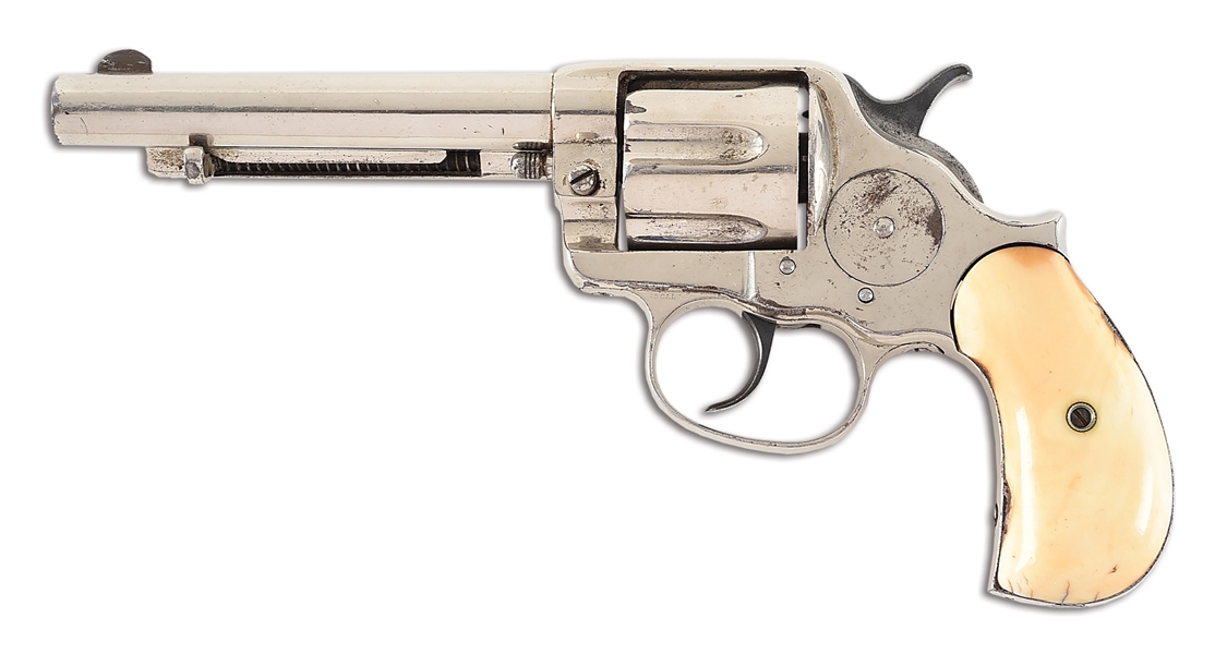 (A) FIRST YEAR NICKEL COLT MODEL 1878 DOUBLE ACTION REVOLVER WITH IVORY GRIPS.