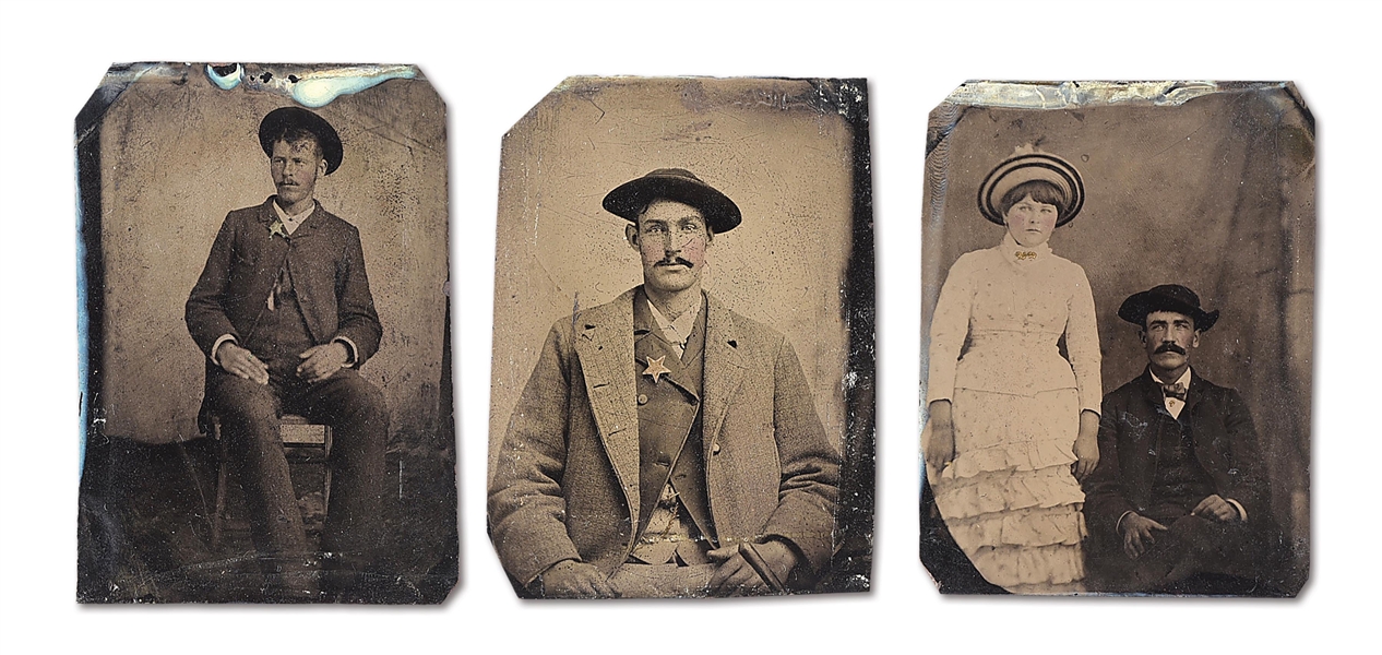 LOT OF 3: WESTERN LAWMAN TINTYPES.