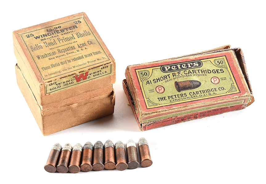 LOT OF 3: COLLECTIBLE AMMUNITION. .44 HENRY, 45-90, .41RF