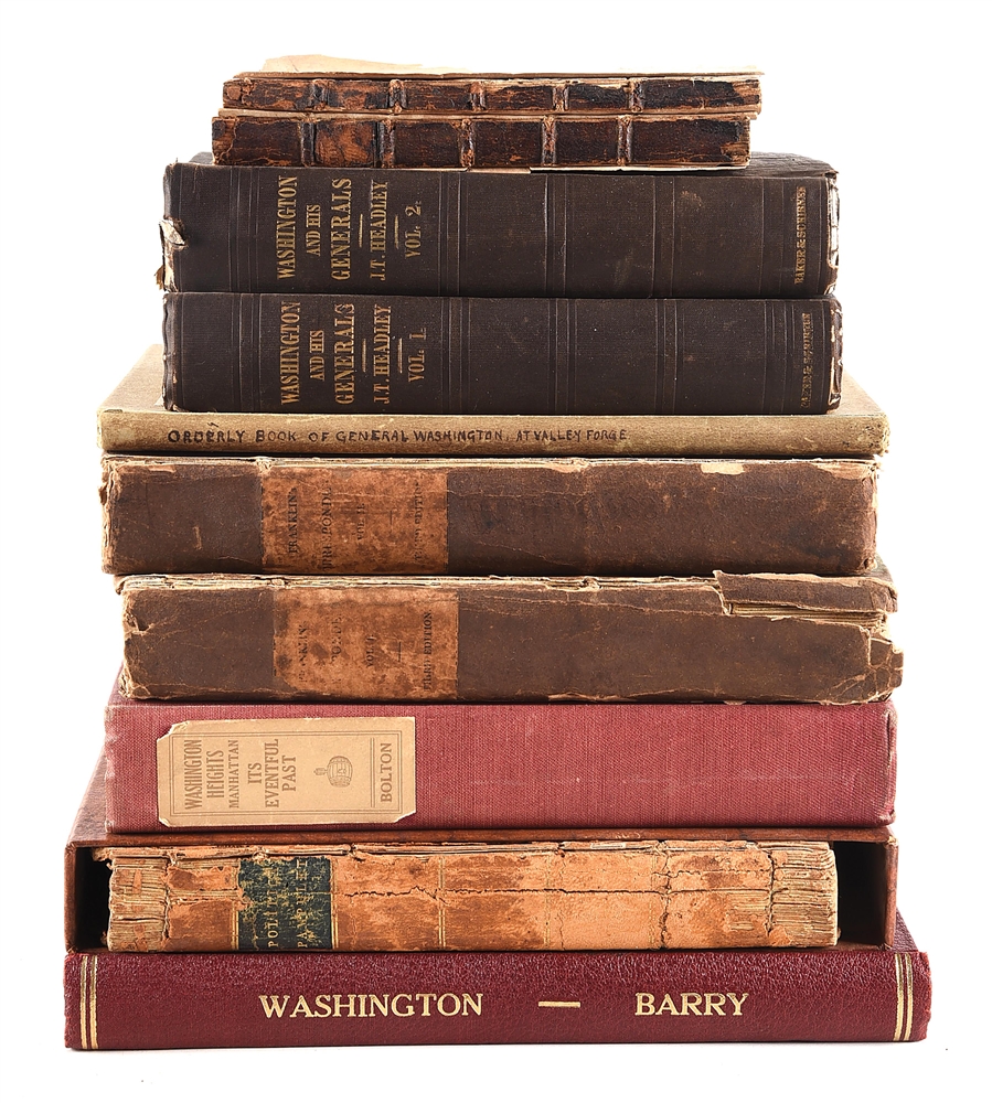 LOT OF 9: BOOKS REGARDING EARLY AMERICAN POLITICAL FIGURES, ESPECIALLY GEORGE WASHINGTON, EX-LATTIMER.