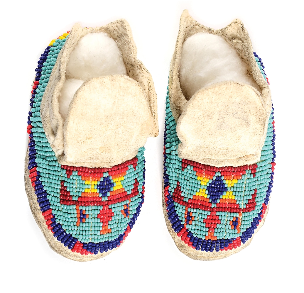 BEADED INDIAN BABY MOCCASINS.