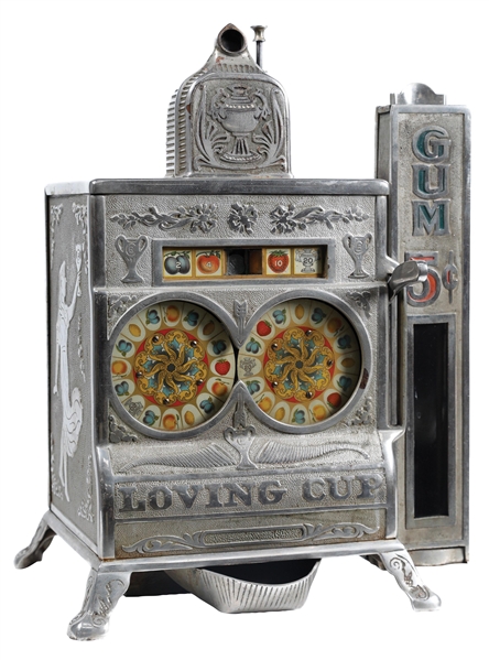 5¢ CAILLE CAST IRON "LOVING CUP" SLOT MACHINE WITH SIDE VENDER 