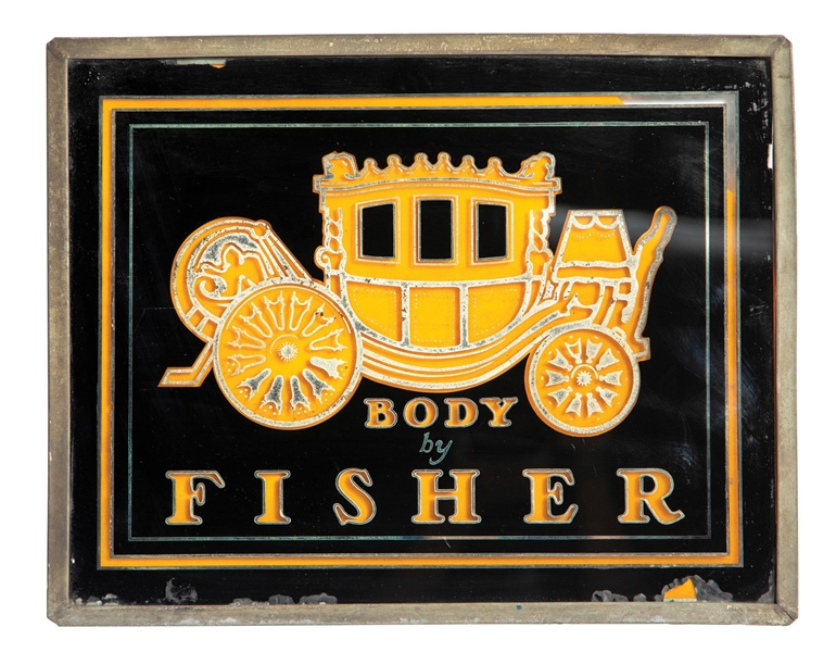 GLASS - "BODY BY FISHER" PANEL ADVERTSING SIGN