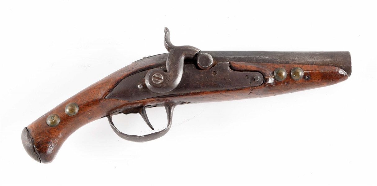 (A) INTERESTING TACK-DECORATED PERCUSSION PISTOL.