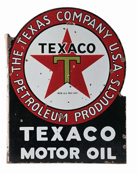 TEXACO MOTOR OIL PORCELAIN FLANGE SIGN.