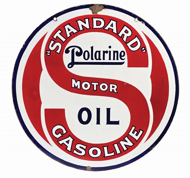 STANDARD GASOLINE & POLARINE MOTOR OILS PORCELAIN SIGN.