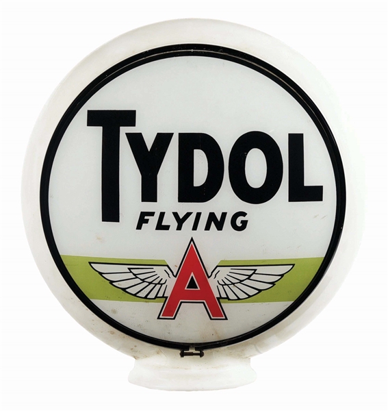 N.O.S. TYDOL FLYING A COMPLETE 13.25" GLOBE ON MILK GLASS GILL BODY W/ ORIGINAL BOX.