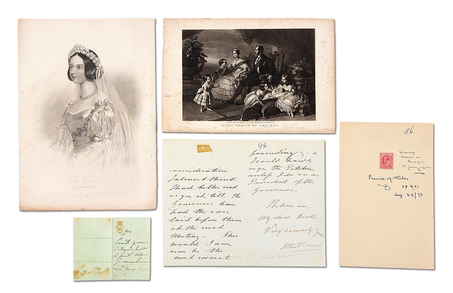 TWO BRITISH ROYAL AUTOGRAPH NOTES SIGNED: VICTORIA AND EDWARD VII.