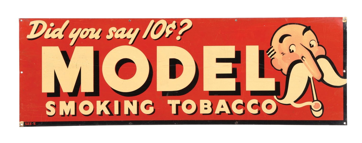 MODEL SMOKING TOBACCO PAINTED TIN SIGN W/ MODEL LOGO.