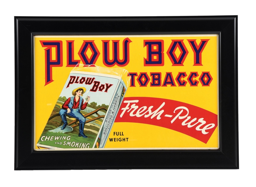 PLOW BOY TOBACCO CARDSTOCK LITHOGRAPH W/ EARLY TOBACCO PACK GRAPHIC.