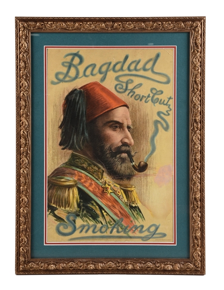BAGDAD SHORT-CUT SMOKING TOBACCO PAPER LITHOGRAPH.