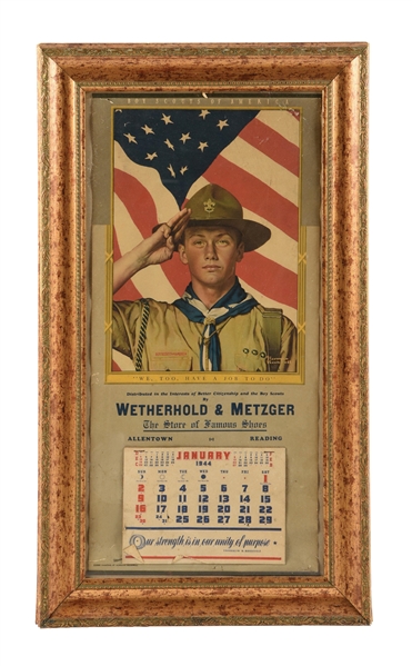 WETHERHOLD & METZGER PAPER LITHOGRAPH CALENDAR W/ BOY SCOUT GRAPHIC