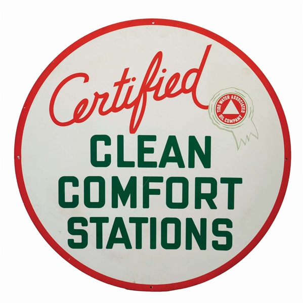 ASSOCIATED CLEAN COMFORT STATIONS TIN SERVICE STATION SIGN. 