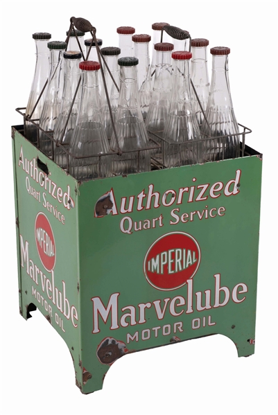 IMPERIAL MARVELUBE MOTOR OIL PORCELAIN SERVICE STATION OIL BOTTLE RACK. 