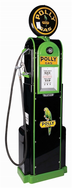 WAYNE MODEL #60 NARROW BODY GAS PUMP RESTORED IN POLLY GASOLINE. 