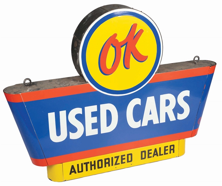 OK USED CARS AUTHORIZED DEALER PORCELAIN SIGN. 