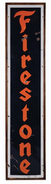 FIRESTONE TIRES PORCELAIN SERVICE STATION SIGN W/ WOOD FRAME. 