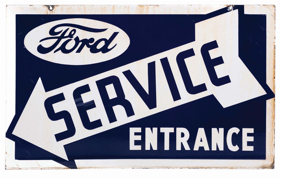 FORD SERVICE ENTRANCE PORCELAIN SIGN W/ ARROW GRAPHIC. 