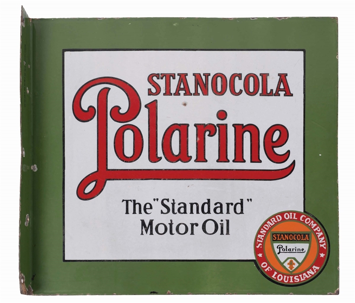 STANOCOLA POLARINE MOTOR OILS SERVICE STATION PORCELAIN FLANGE SIGN. 