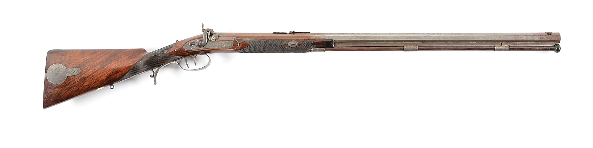 (A) A GOOD, HIGH GRADE PARKER FIELD & SONS PERCUSSION SPORTING RIFLE.