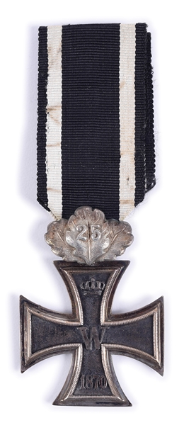 PRUSSIAN 1870 "TYPE A" 2ND CLASS IRON CROSS WITH 25-YEAR OAK LEAVES.