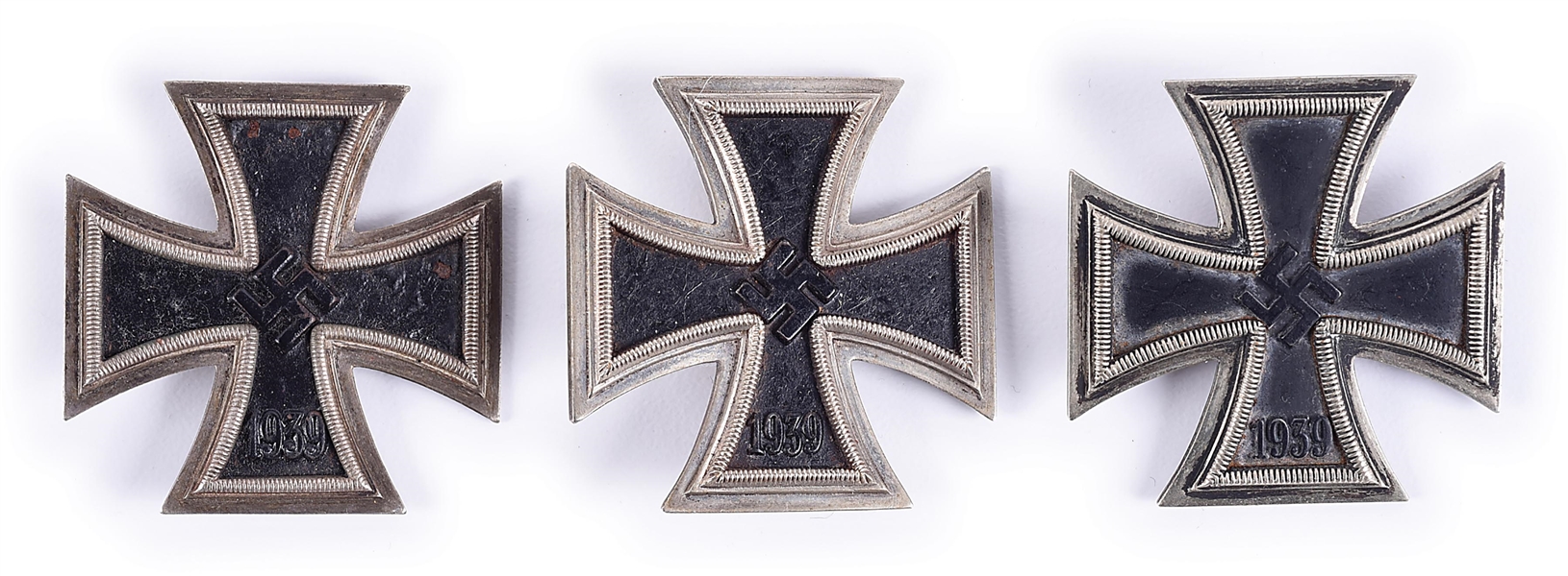 LOT OF 3: GERMAN WWII 1939 1ST CLASS IRON CROSSES.