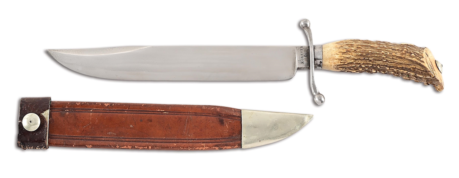 LARGE STAG HANDLED BOWIE KNIFE BY CARVER & CO.