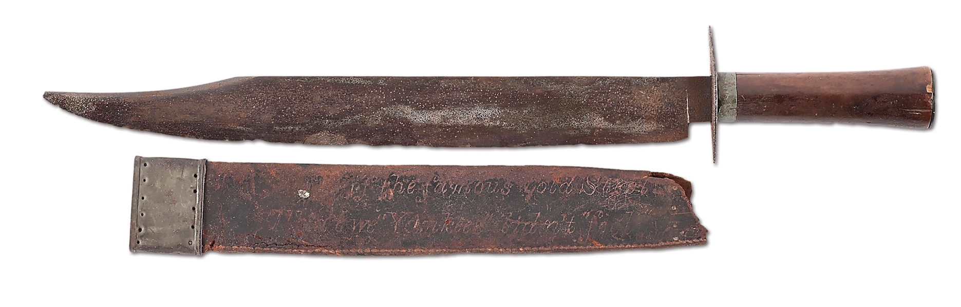 FANTASTIC CIVIL WAR CONFEDERATE BOWIE KNIFE WITH UNION CAPTURE INSCRIPTION, EX-FLAYDERMAN.