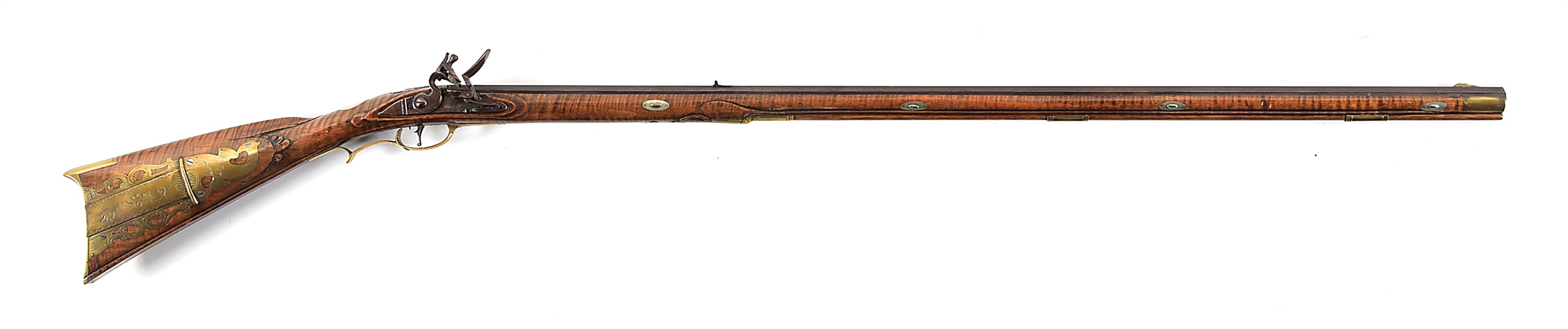 (A) SILVER INLAID AND RELIEF CARVED CONTEMPORARY KENTUCKY RIFLE BY WILLIAM BUCHELE.