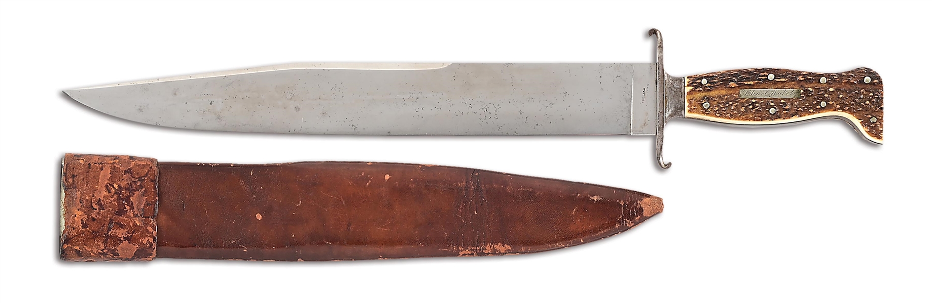 VOILLARD BOWIE KNIFE WITH PRESENTATION TO CHARLES C. WAKELY.