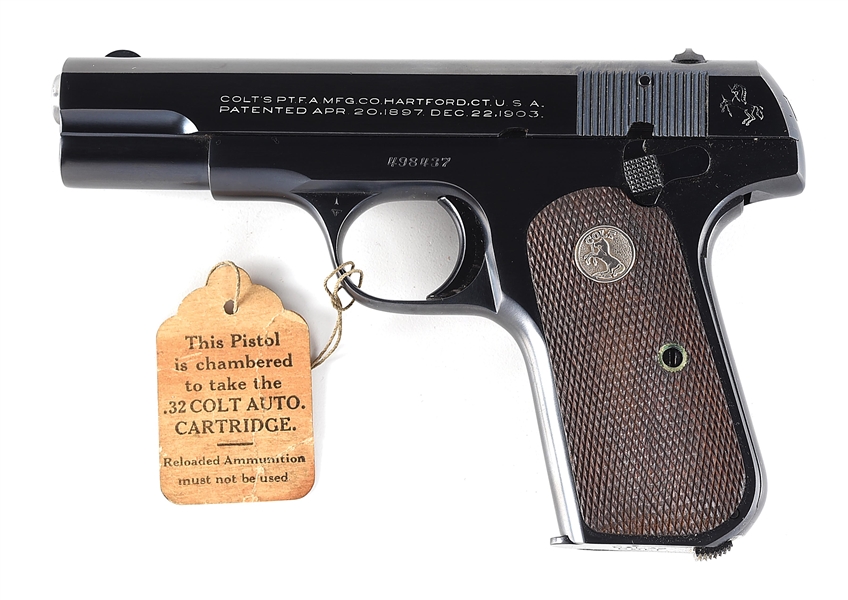 (C) AS NEW IN THE BOX COLT MODEL 1903 POCKET HAMMERLESS SEMI AUTOMATIC PISTOL.