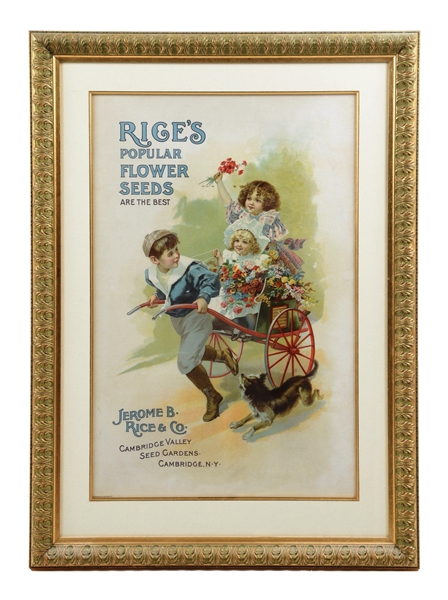 RICES POPULAR FLOWER SEEDS PAPER LITHOGRAPH W/ CHILDREN GRAPHIC