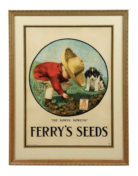FERRYS SEEDS PAPER LITHOGRAPH W/ LITTLE BOY & DOG GRAPHIC