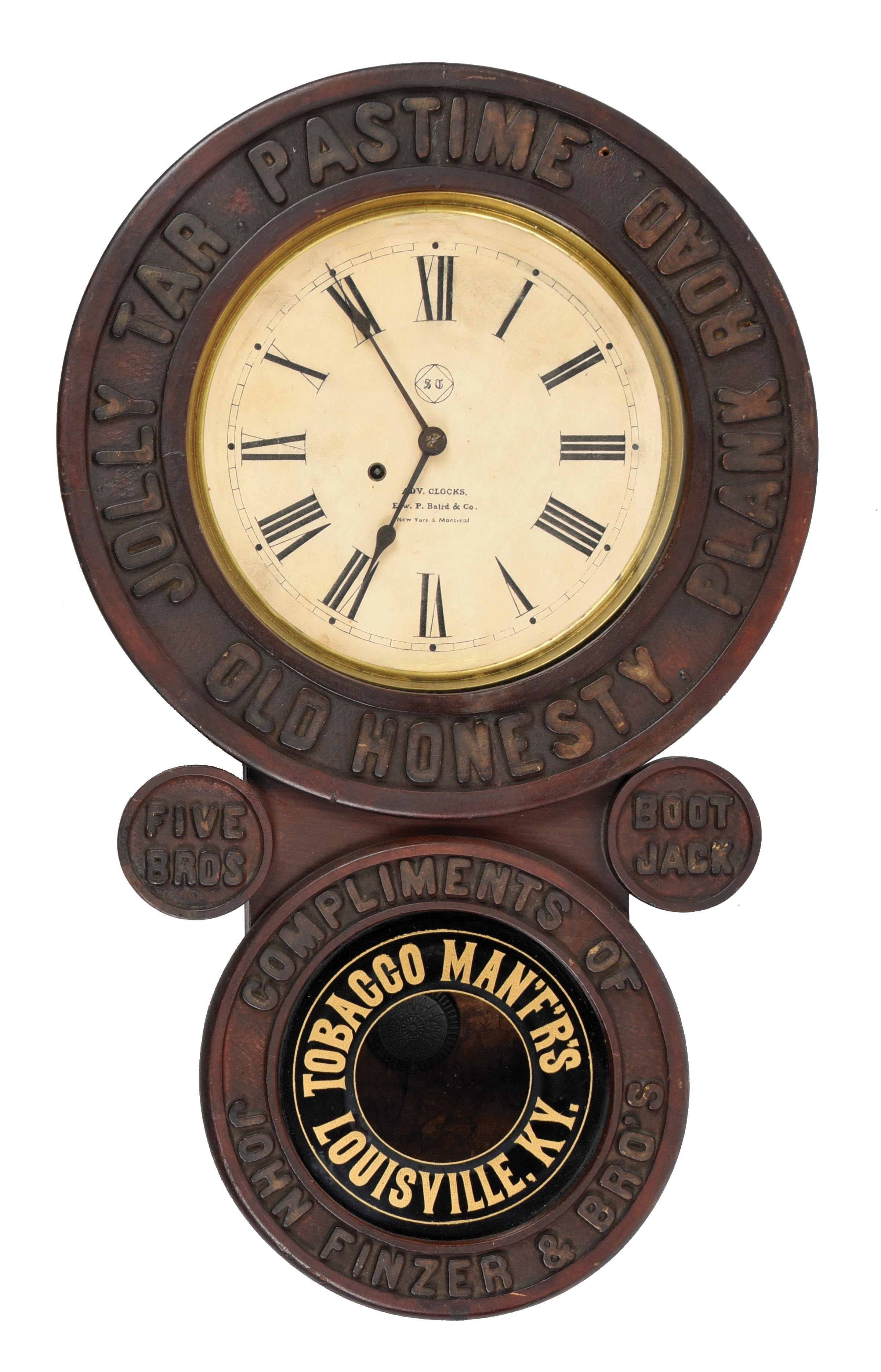 Lot Detail - BAIRD ADVERTISING CLOCK FOR JOLLY TAR PASTIME TOBACCO