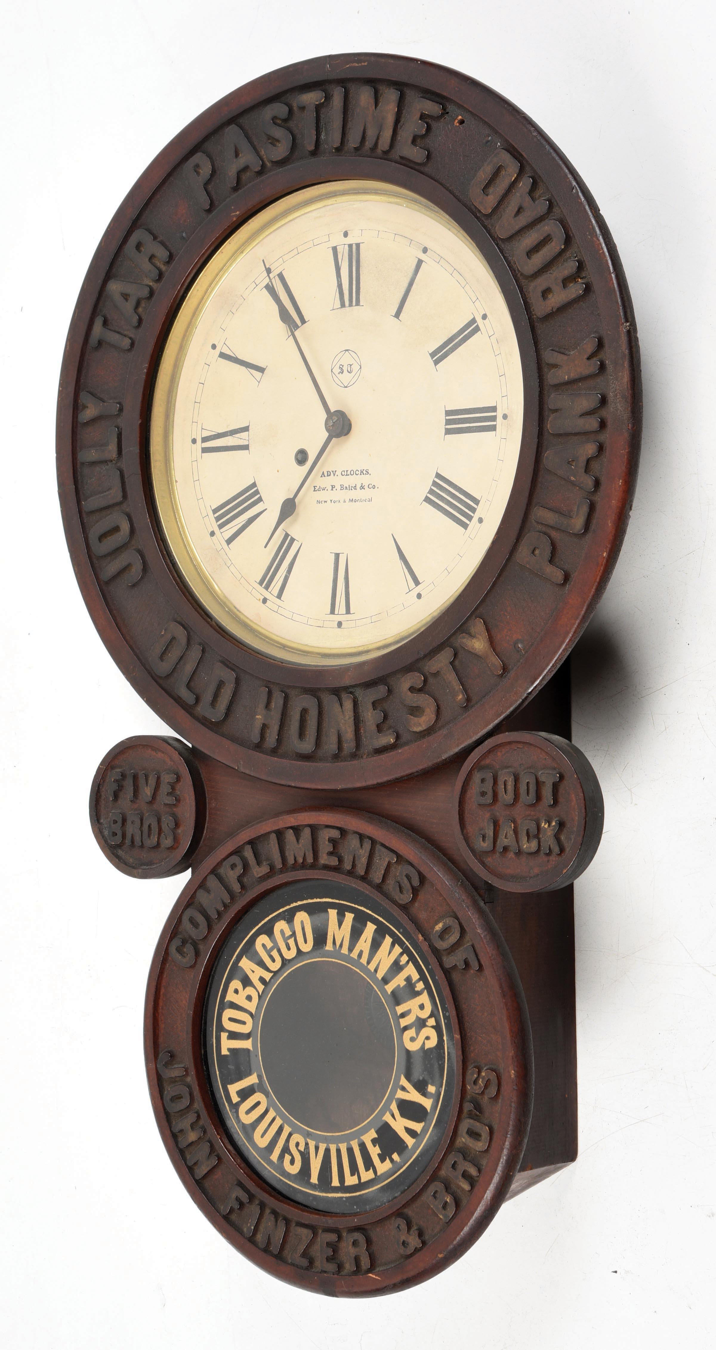 Lot Detail - BAIRD ADVERTISING CLOCK FOR JOLLY TAR PASTIME TOBACCO