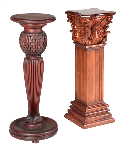 PAIR OF CARVED WOOD SLOT MACHINE, TRADE STIMULATOR OR ART STANDS