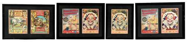 COLLECTION OF 4 RINGLING BROS. AND BARNUM & BAILEY PAPER LITHOGRAPH MAGAZINE & DAILY REVIEW COVERS W/ VARIOUS CIRCUS GRAPHICS.