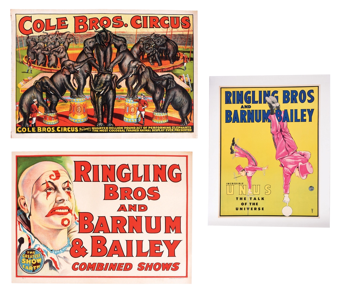 COLLECTION OF 3 RINGLING BROS. AND BARNUM AND BAILEY CANVAS ADVERTISING