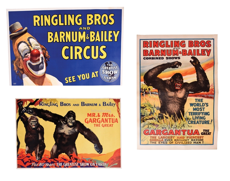 COLLECTION OF 3 RINGLING BROS. AND BARNUM AND BAILEY CIRCUS POSTERS W/ LINEN BACKING