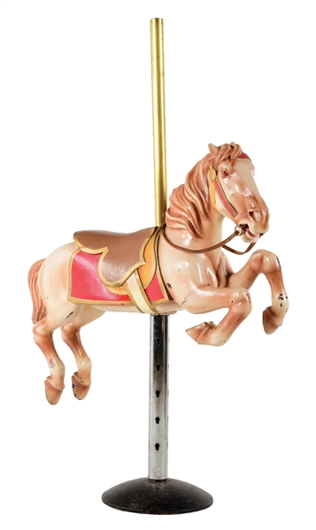 RESTORED WOODEN CAROUSEL HORSE W/ STAND