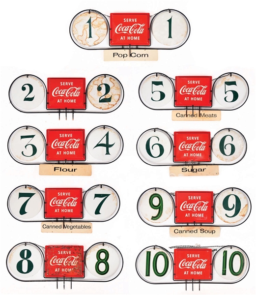 COLLECTION OF TIN COCA-COLA AISLE MARKERS.