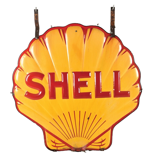 PORCELAIN SHELL GASOLINE SERVICE STATION SIGN.