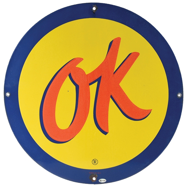 OK USED CARS PORCELAIN DEALERSHIP SIGN. 