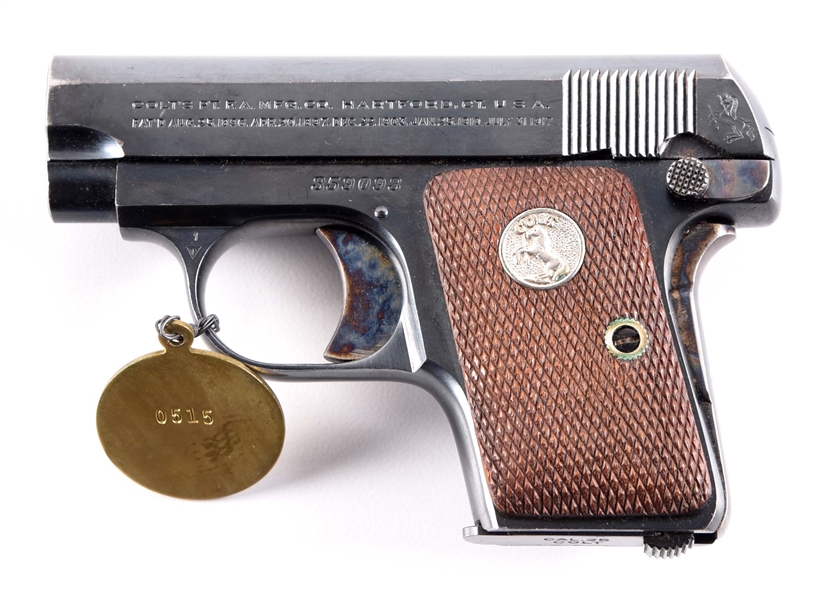 (C) COLT MODEL 1908 VEST POCKET SEMI AUTOMATIC PISTOL.