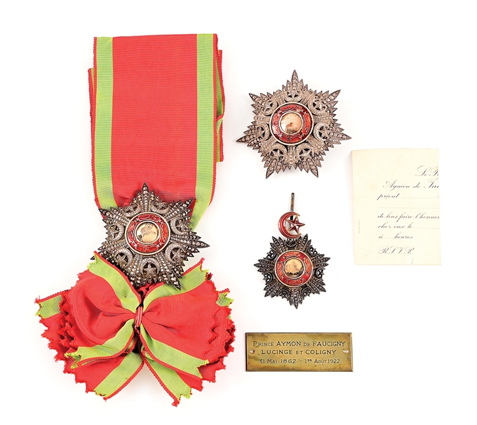 OTTOMAN EMPIRE ORDER OF THE MEDJIDIE AWARDS ATTRIBUTED TO PRINCE AYMON DE FAUCIGNY.