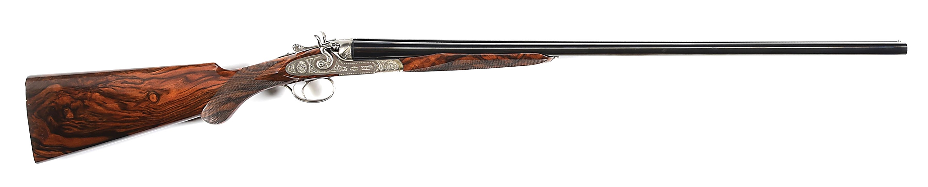 (M) TEMPONI ENGRAVED POLI SIDE BY SIDE 20 BORE HAMMER SHOTGUN.