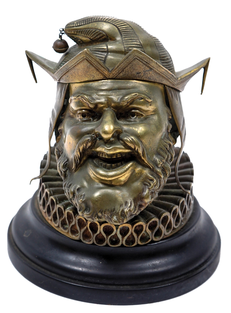 EARLY BRONZE "JESTER" INKWELL